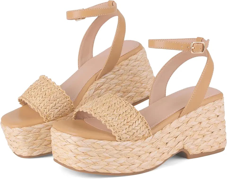 Marc Ford Womens Platform Sandals Espadrilles Wedge Sandal Summer Beach Shoes 2026 - Raffia Straw, Buckle, Casual, Holiday, Daily, Fashion, Cute
