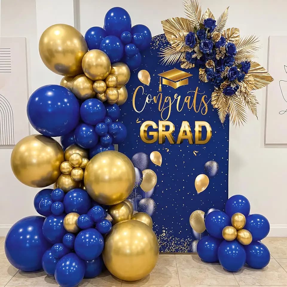 Tingjoo Blue Gold 2026 Graduation Decoration Class of 2026 6.6 ft Arch Backdrop Cover Spandex Photo Background Decor Double-Sided Round Top Backdrop Congrats Grad Decor for Graduation