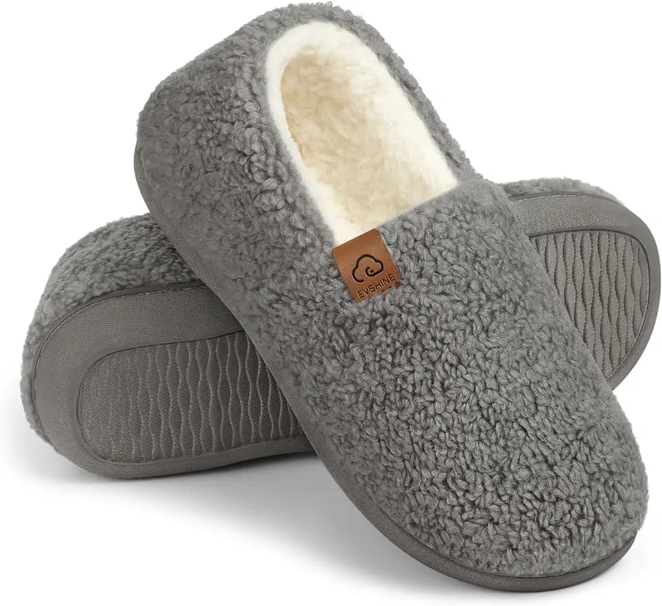Evshine Cozy Curly Fleece Memory Foam Fuzzy Slippers for Women