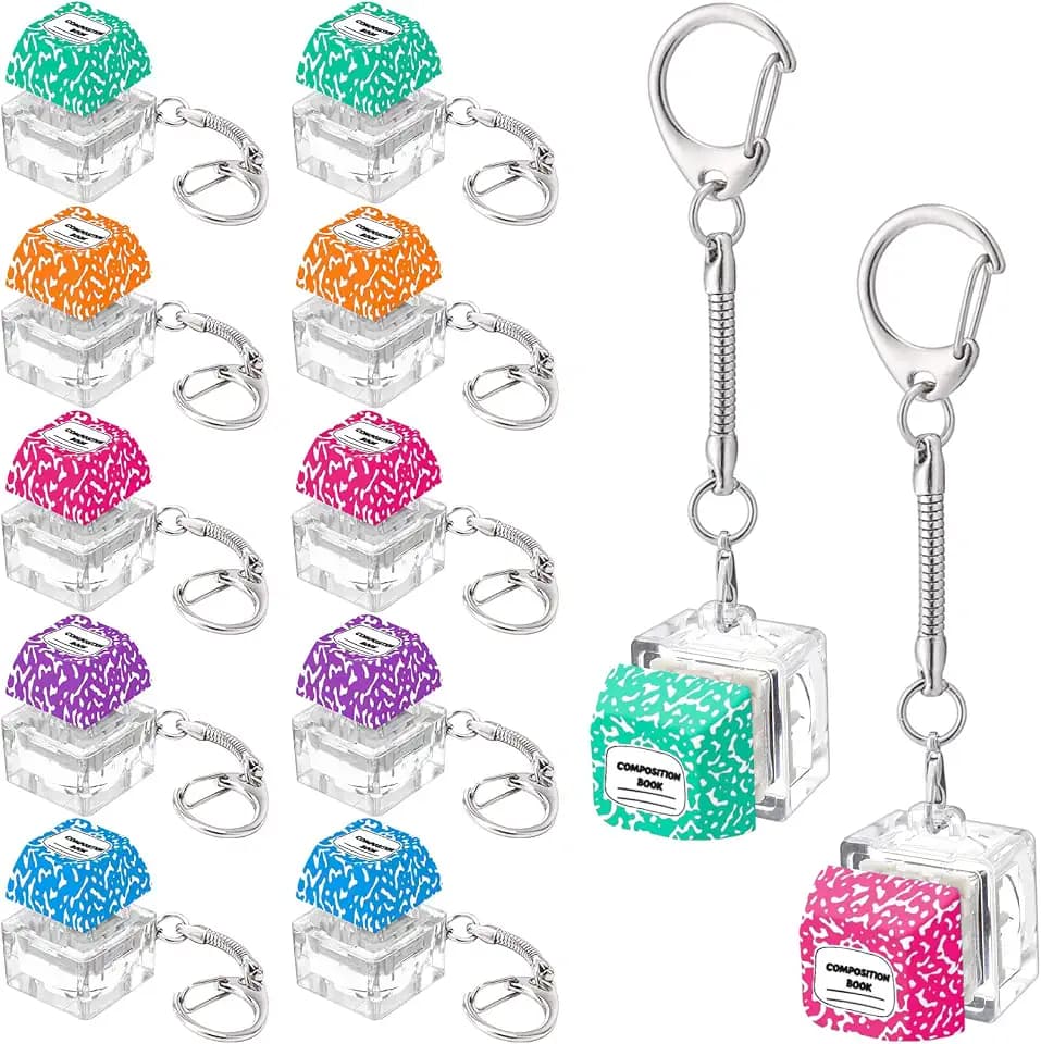 Halloscume 10 Pcs Composition Notebook Fidget Clicker Toy Keychains Bulk