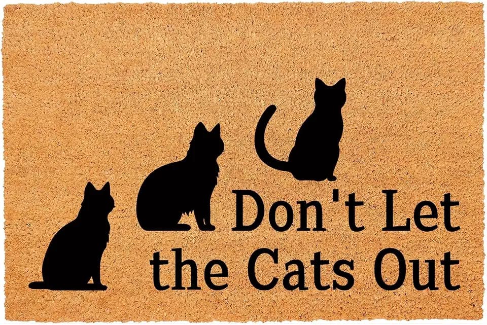 Funny Coir Doormat Don't Let the Cats Out Front Door Mat Entryway Outdoor Mats with Heavy Duty Front Porch Welcome Mats Entry Natural Coconut Brown Prank Novelty Gift Outdoor Mat 23.7x15.7 inch