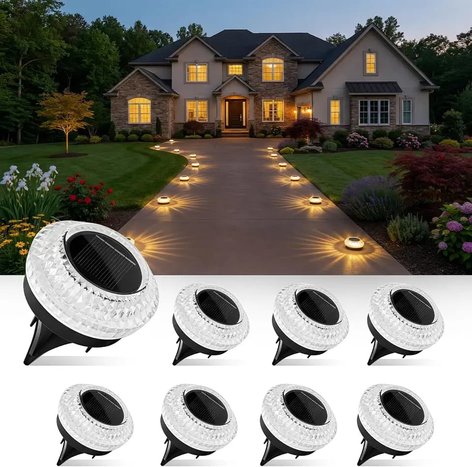 8 Pack Solar Ground Lights Outdoor, Pathway Lights, Warm White