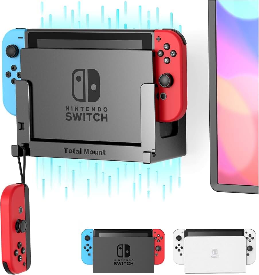 TotalMount Wandhalterung für Nintendo Switch / Switch OLED Konsole mit Hitze Management und Sicherheits-Klip Schwarz