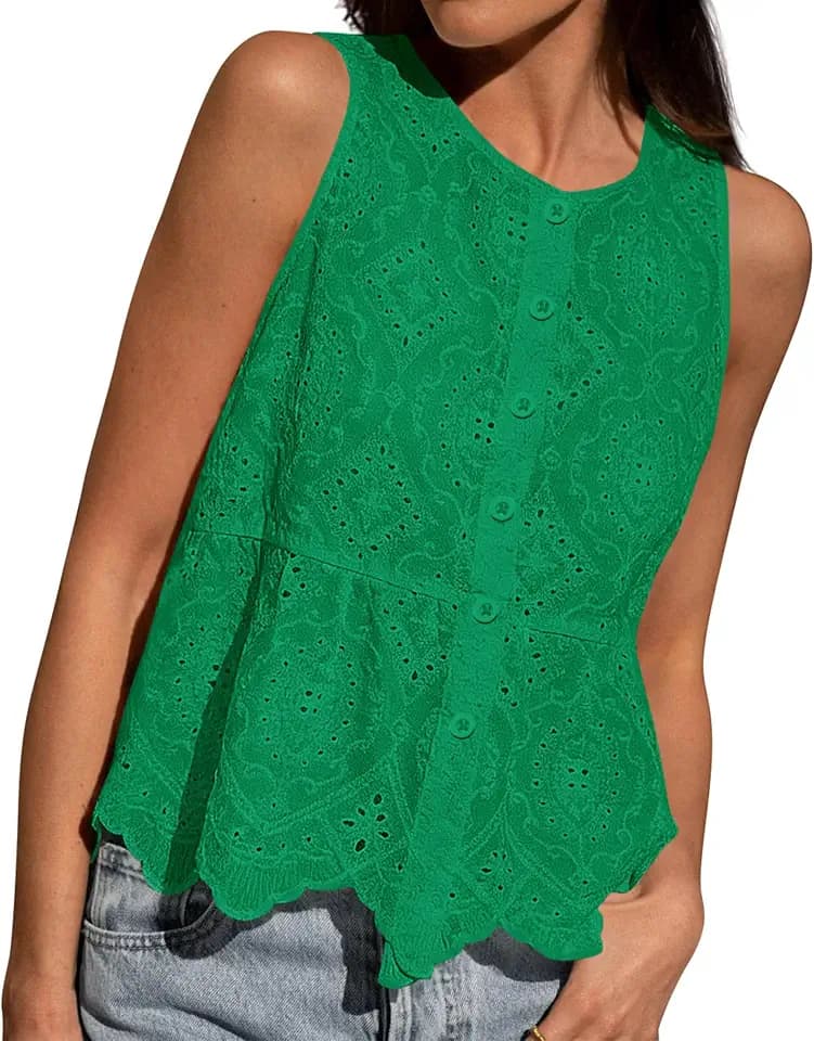 BTFBM Womens Tank Tops Embroidered Eyelet Blouse