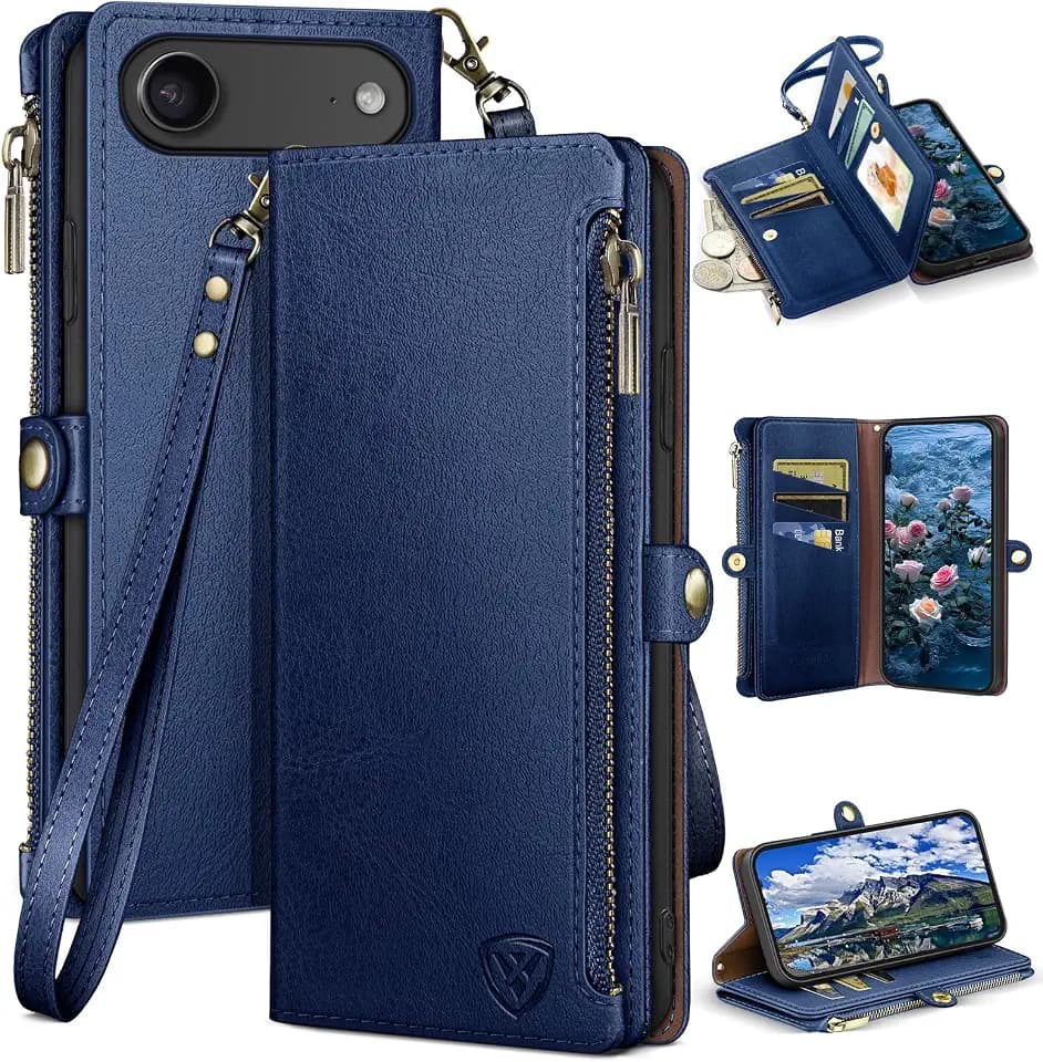 XcaseBar Compatible with iPhone Air 6.5" Wallet case with Zipper Credit Card Holder【RFID Blocking】,Flip Folio Book PU Leather Phone case Shockproof Cover Women Men for Apple 17 Air case Blue