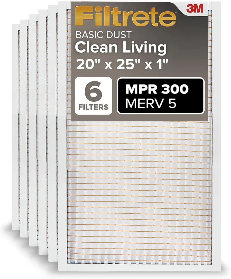 Filtrete 20 x 25 x 1 AC Ofen-Luftfilter, MERV 5, MPR 300, erfasst unerwünschte Partikel, 3 Monate plissiert, 2,5 cm elektrostatischer Luftreinigungsfilter, 6er-Pack (tatsächliche Größe 49,5 x 62,7 x