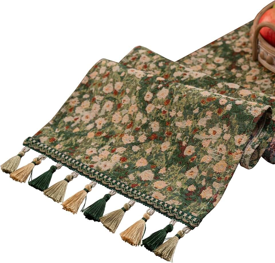 Ditsy Floral Table Runner Daisy Green 13 x 86 Inch