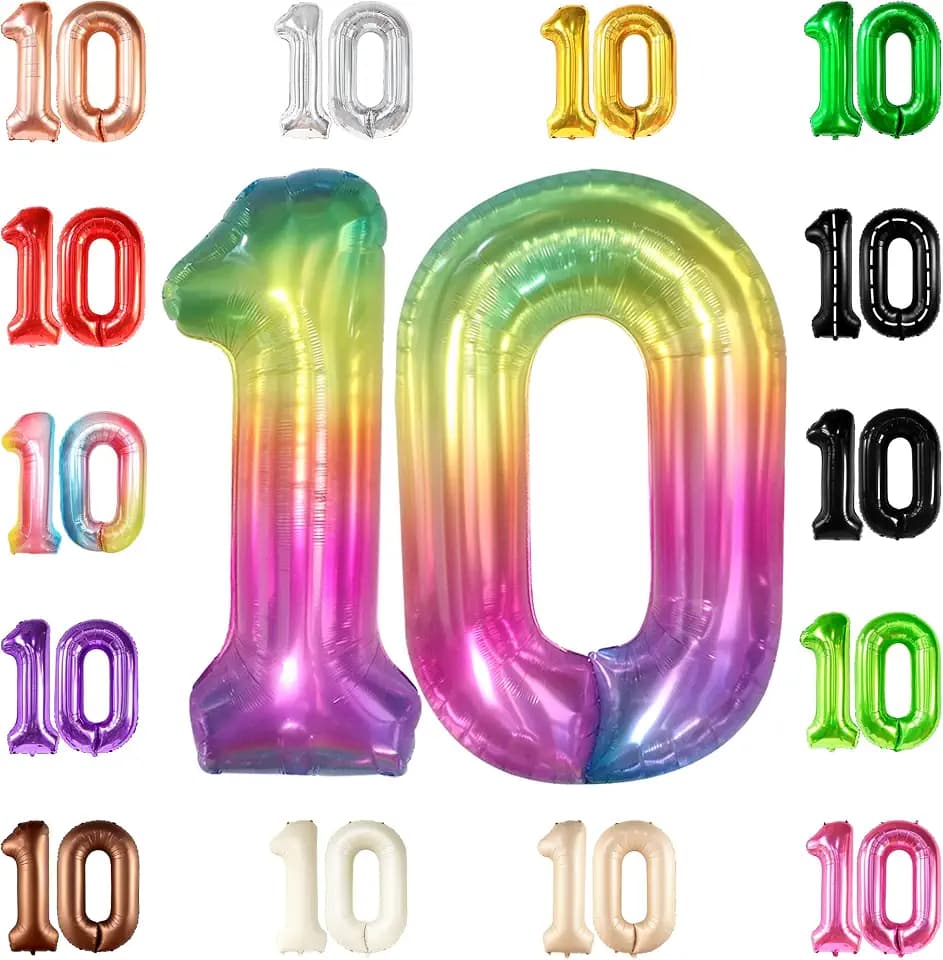 KatchOn Giant Rainbow 10 Balloon Number - 40 Inch | 10th Birthday Decor