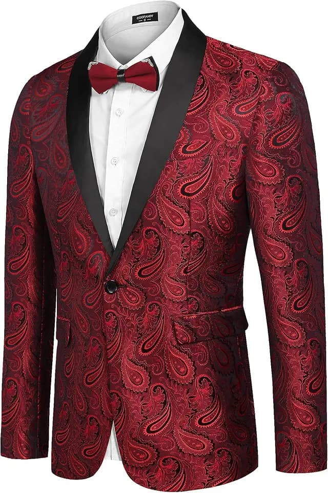 COOFANDY Herren Casual Blazer Paisley Jacken Retro Jacquard Anzug Blumendruck Smoking Ein-Knopf Stilvolle Mäntel Chic Dinner Jacke