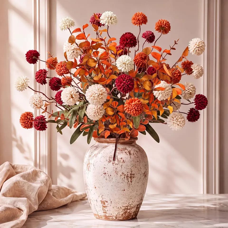 Thiccywoov 24pcs Artificial Fall Flowers Faux Silk Mum Stems for Vase Decor