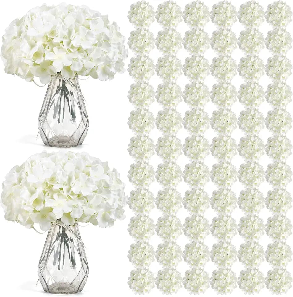 Auihiay 104Pcs Hydrangea Artificial Flowers Bulk, White Hydrangeas Flowers