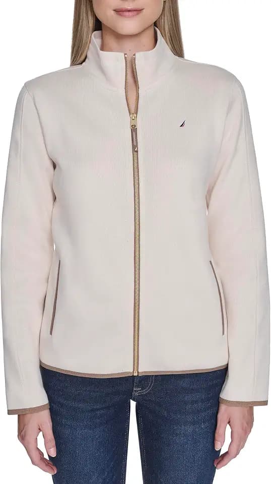 Nautica Women's Mockneck Zip Up Fleece Jacket