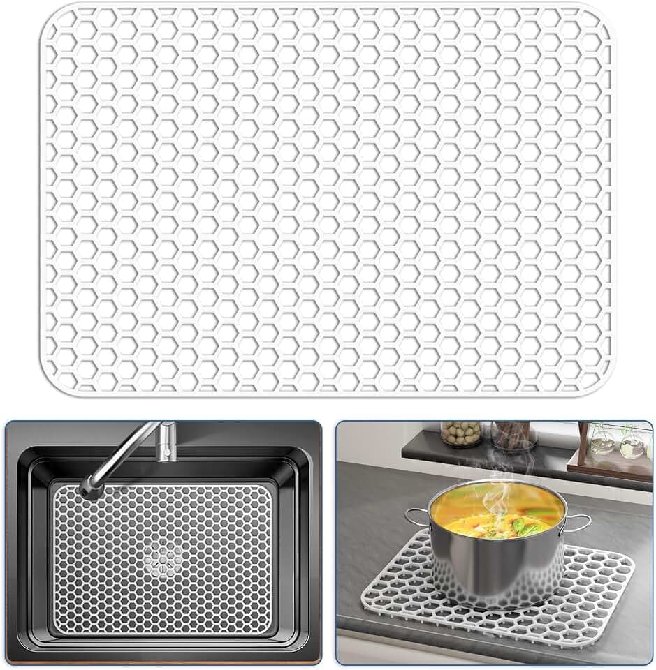 Bestjing Silicone Sink Protectors for Kitchen Sink - 18.3"x12.5" White