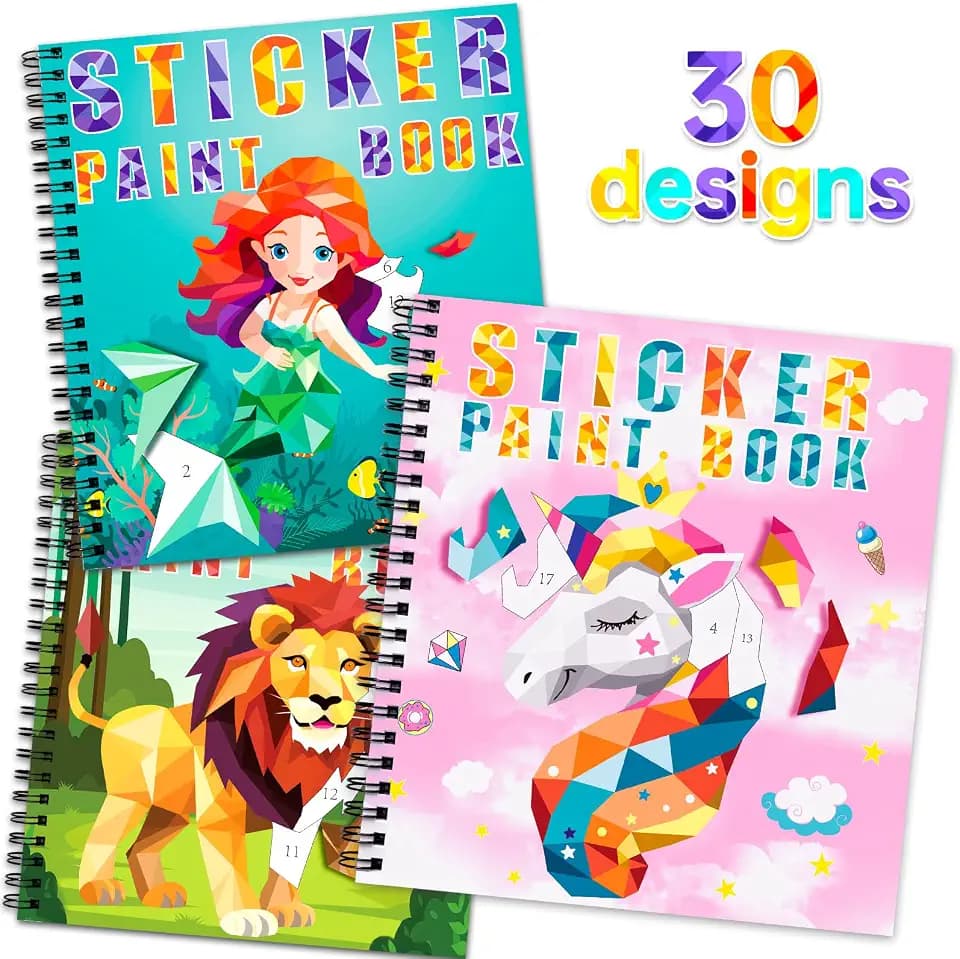 homicozy 3Pcs Paint by Sticker Books for Kids 4-8, Sticker by Number Gifts