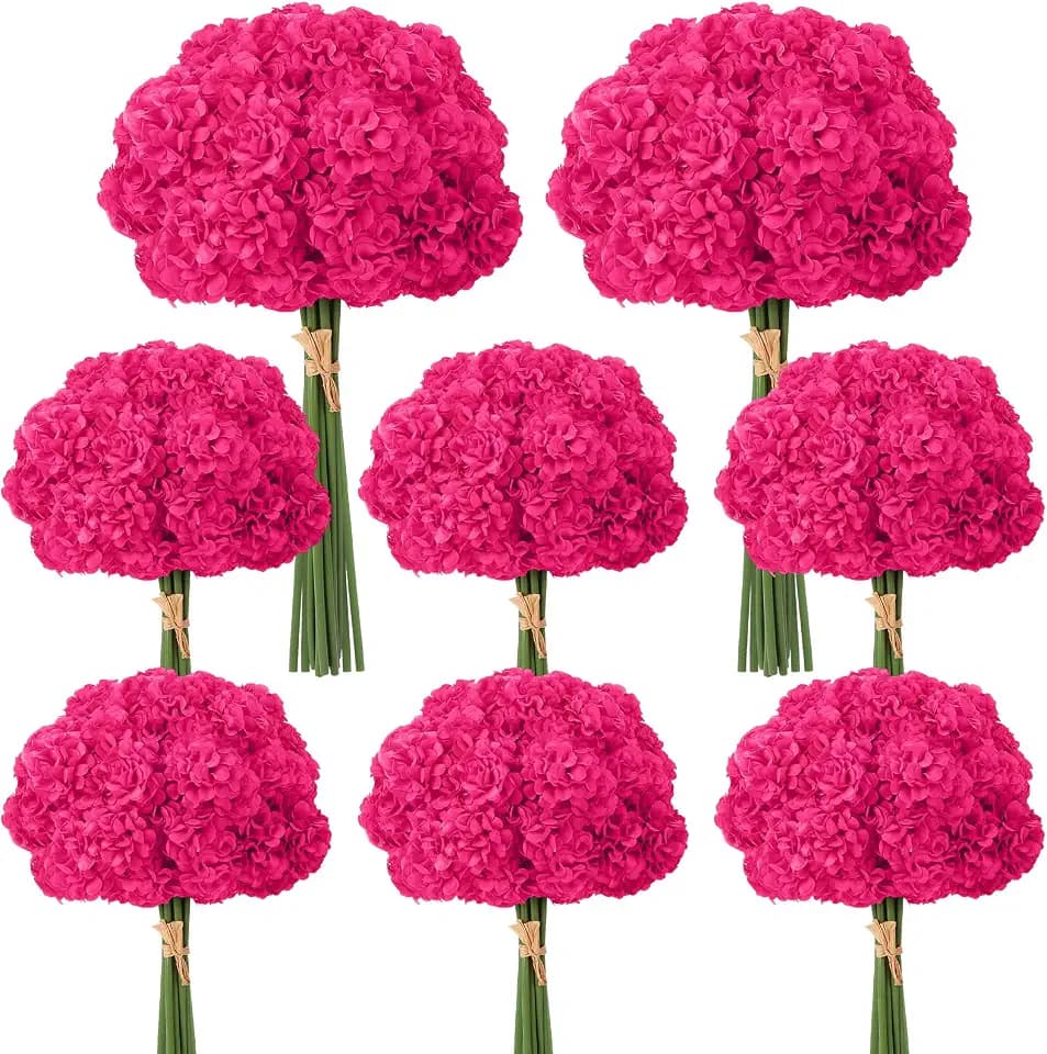 72 Pcs Hot Pink Hydrangea Artificial Flowers Round Floral Bouquet