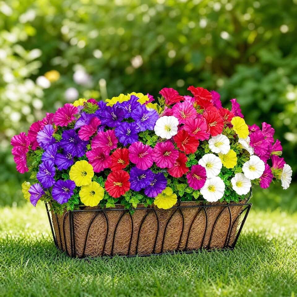 CLEANGOR 28 Pcs Artificial Petunias for Outdoors (7 Color)