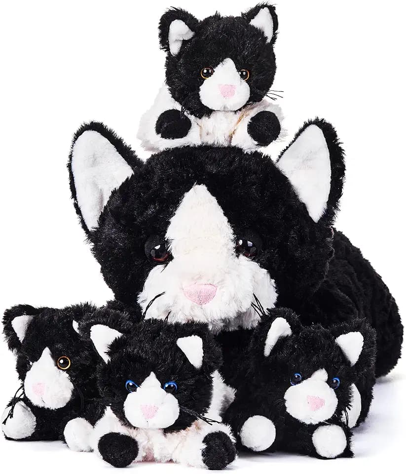 IKASA Cat Stuffed Animals with Babies Inside, Mommy Kitten Plush Toy