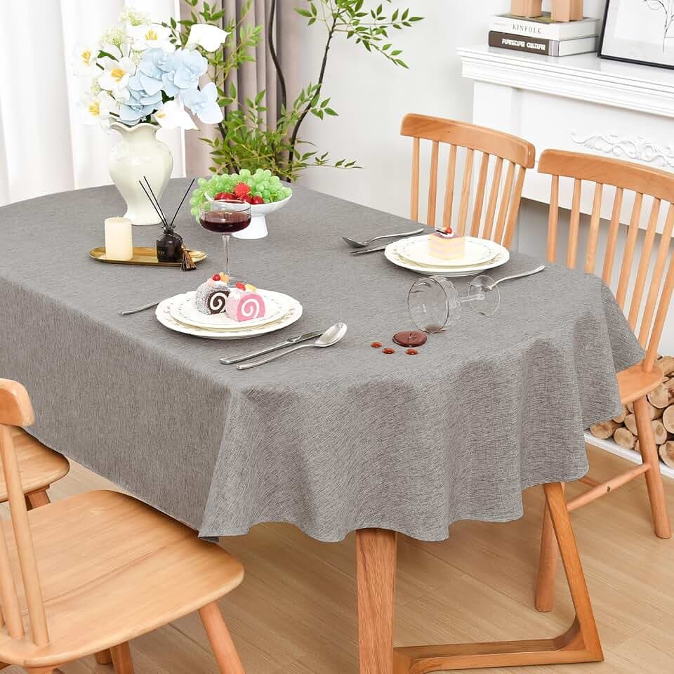 Wolkemer Oval Tablecloth 70 x 90 Inches Faux Linen Water Resistant