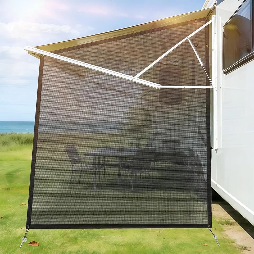 Upgraded RV Awning Side Shade Screen 9'X7', 7.9oz Heavy-Duty Mesh Blocks UV & Vision, Side Sun Shade for RV Camper Trailer with Complete Kit