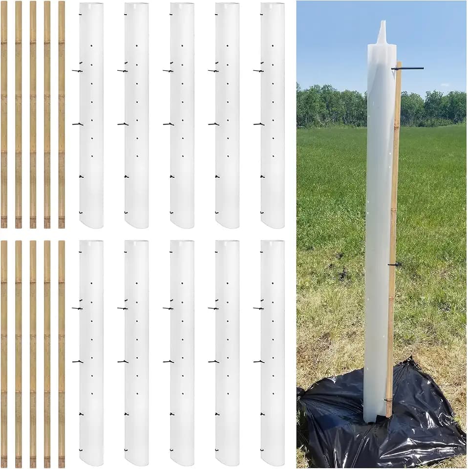 10 Set 48" Tree Seedling Sapling Grow Tubes with Stakes and Bird Net