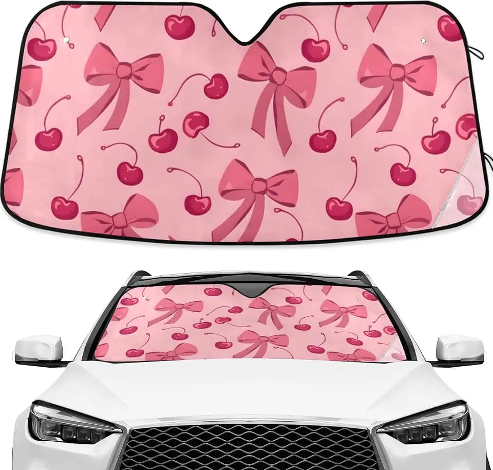 Bow Cherry Pink Windshield Sun Shade Blocks UV Rays Sun Visor Protector Sunshade Accordion Folding Sun Reflector Auto for Car Truck SUV to Keep Your Vehicle Cool