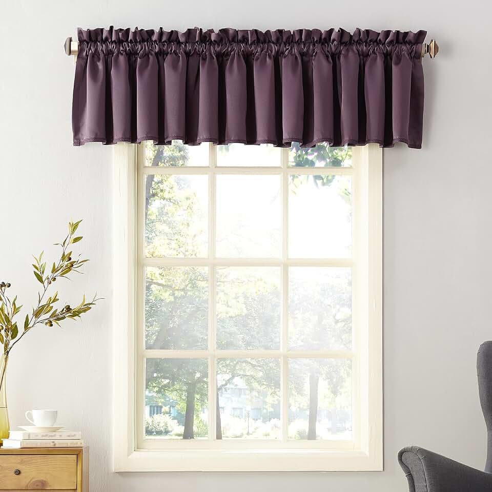 Sun Zero Barrow 2-Pack Solid Energy Efficient Rod Pocket Curtain Valance Pair, 54" x 18", Plum