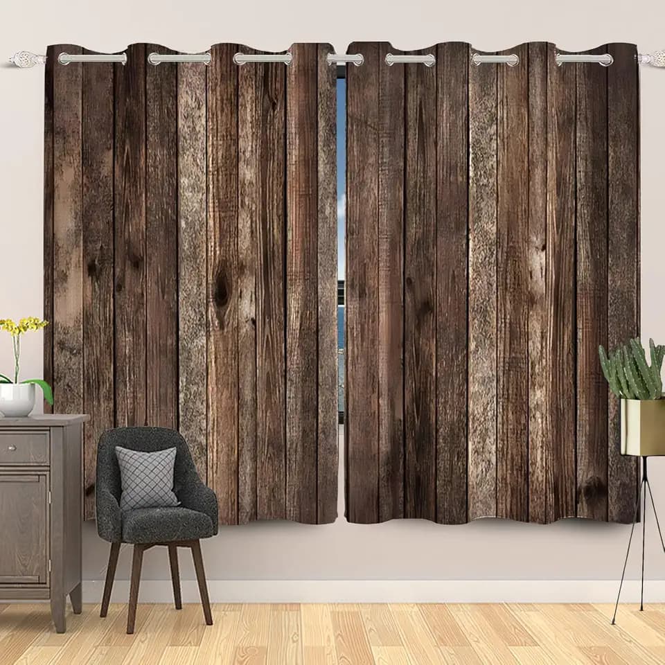 Rustic Old Brown Window Curtains Vintage Wood Barn Door Curtains Retro Wood Planks American Rustic Rural Garage Door Drapes Door Native Farmhouse Decor Window Treatments,53x45 inch,2 Panels