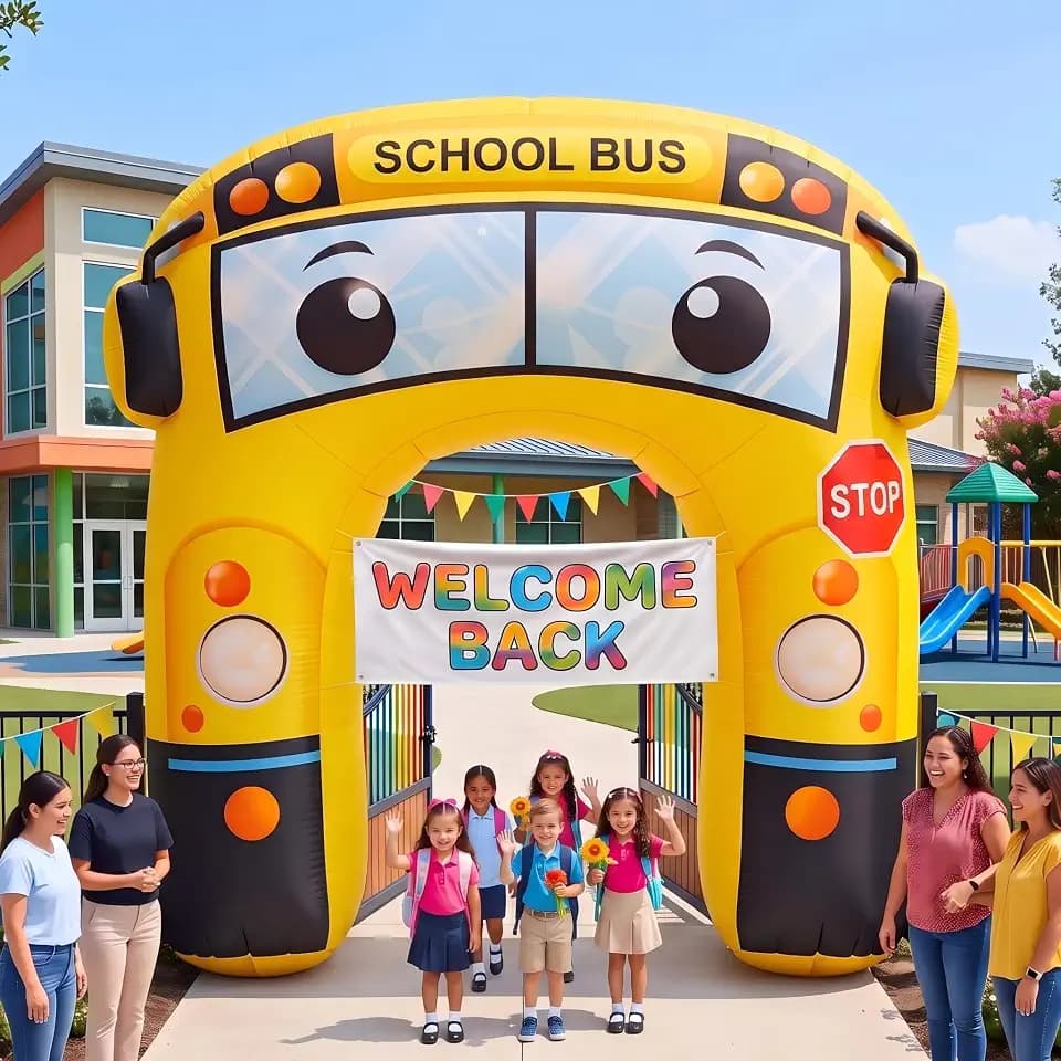 Leyndo 8ft Back to School Bus Inflatable Arch with 5 LED Lights Welcome Back Banner 2026 First Day of School Blow up Archway Kindergarten Decorations for Preschool Party Indoor Outdoor Decor