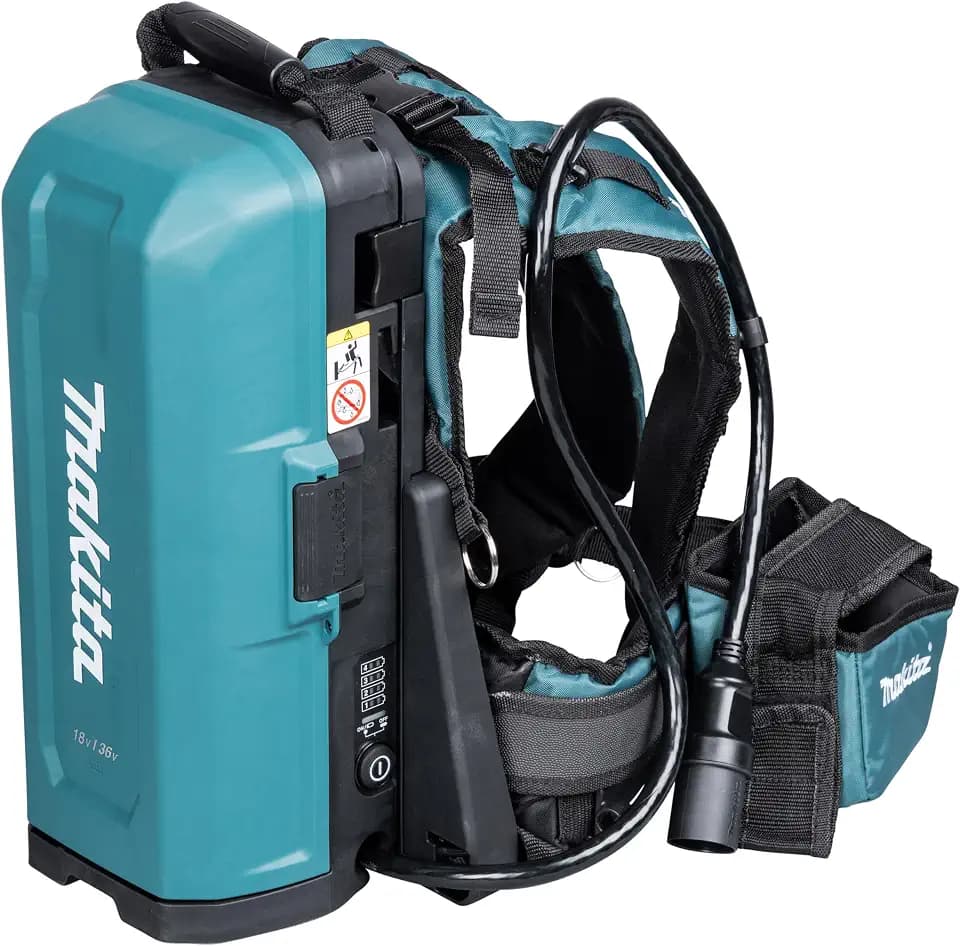 Makita 191A59-5 PDC01 Rückentragbare Akkubank, für eine Vielzahl von 18V, 2x18V, 40V max. und PDC-Connector Akku-Maschinen, IPX4 wasserdicht, 4 Steckplätze für 18V Li-Ion Akkus