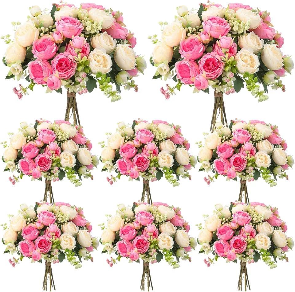 Geosar 8 Bundles Artificial Peonies Flowers,Pink, Champagne