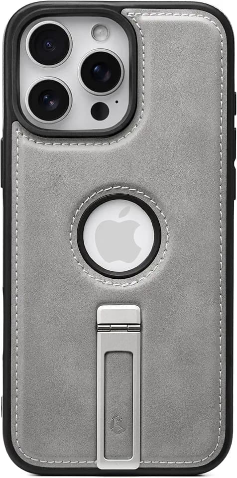 for iPhone 16 Pro Max Case Leather with Stand, Silver