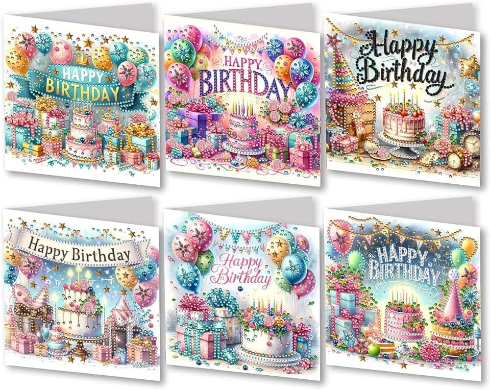 5D DIY Diamond Art Painting Karten Ostern, 2025 Neuheiten Diamond Art Painting Karten, 6 Stuck Diamond Art Karten Geburtstag, Osternkarte Feiertags für Freunde-06-Geburtstagsfeier