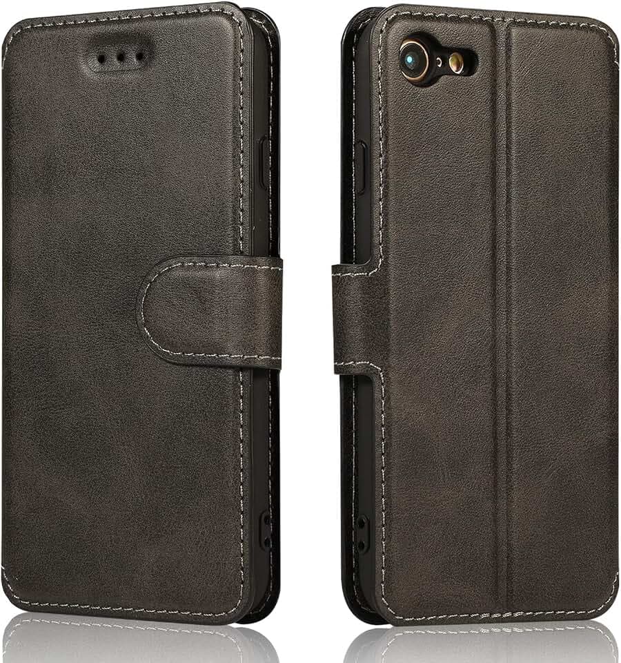 QLTYPRI Wallet Case for iPhone SE 2022 5G/SE 2020/8/7, Black