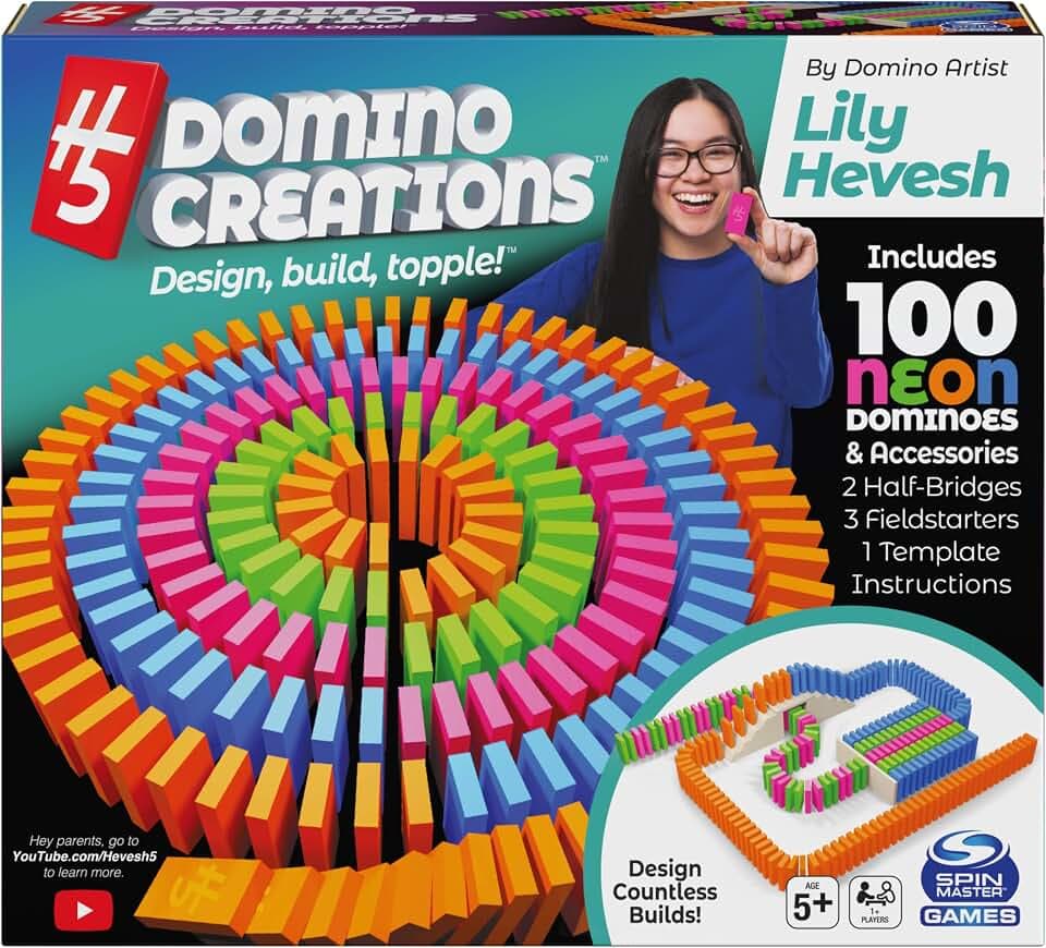 Spin Master Games H5 Domino Creations 100-Piece Neon Dominoes Set for Kids