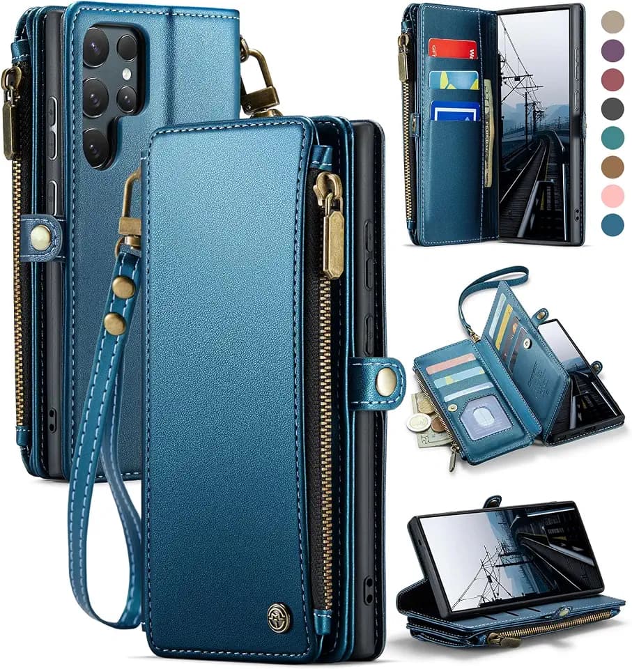 Defencase for Samsung Galaxy S25 Ultra Wallet Case with Card Holder, D-Blue