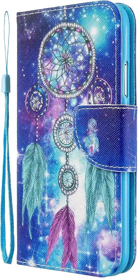 LEMAXELERS Schutzhülle für Xiaomi Redmi 9C, Brieftasche, Schutzhülle für Xiaomi Redmi 9C, Glitzer, Traumfänger, Blau, PU-Leder, Flip Wallet Schutzhülle für Xiaomi Redmi 9C, HX Dreamcatcher