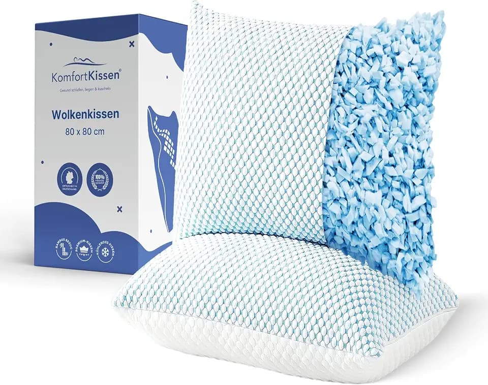 MKS kopfkissen 80x80 2er Set – Ergonomisches Wolkenkissen für Entspannung – Weiches Kissen für Rücken, Seiten & Bauchschläfer – Memory Foam Kissen mit kühlendem Gel für besseren Schlaf - Schlafkissen
