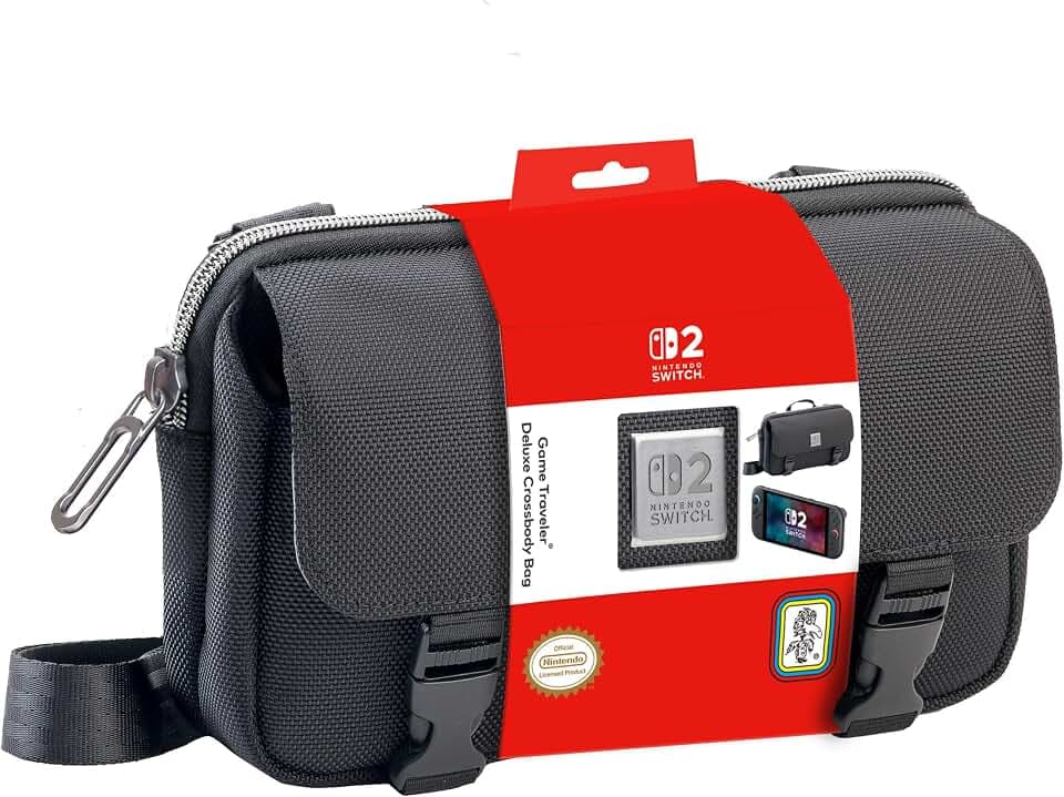 R.D.S. INDUSTRIES, INC. – Game Traveler Deluxe Licensed Crossbody Bag Designed for Nintendo Switch, Nintendo Switch 2, OLED, Black Horizontal (MC17)