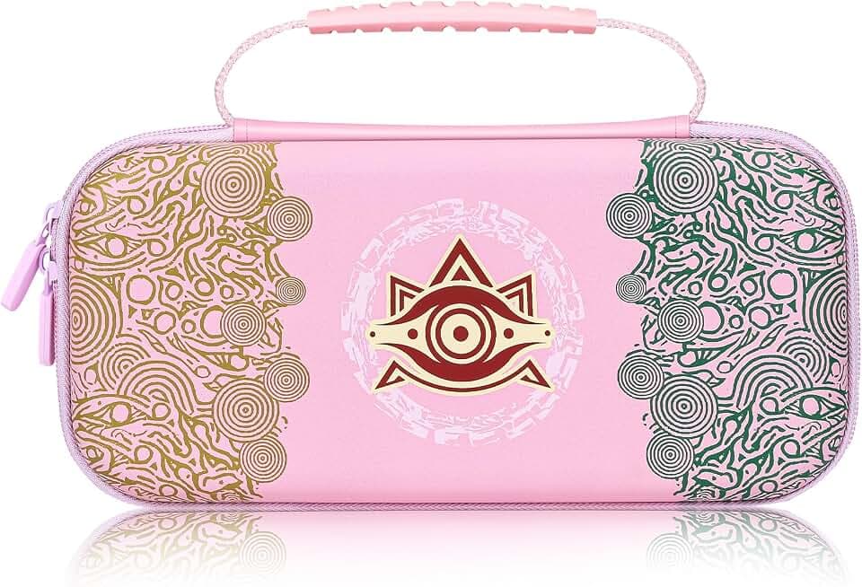 BRHE Tasche Case für Nintendo Switch/OLED , Rundumschutz Tragetasche für Switch Konsole & Zubehör, Harte Schutzhülle mit 10 Spielkartenfächern(Zelda-Rosa)