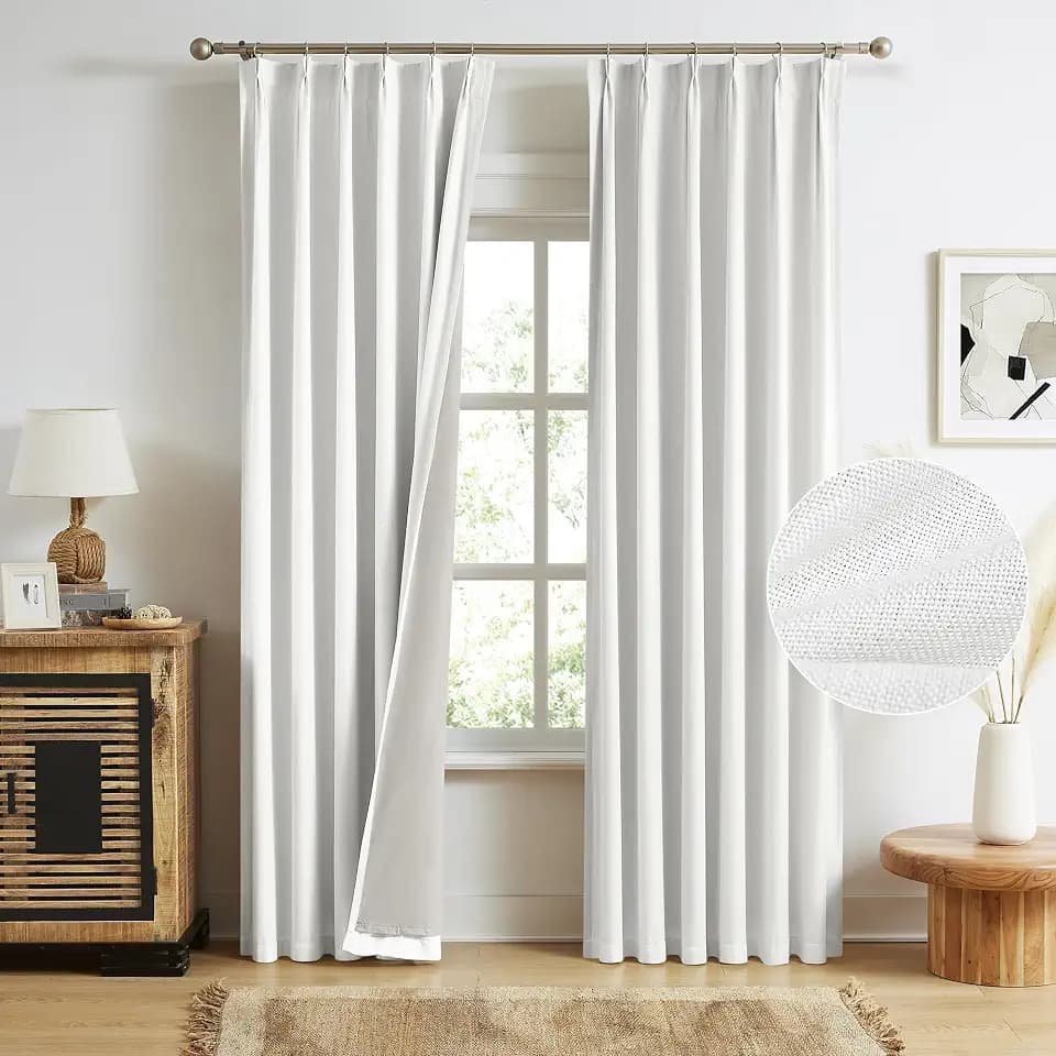 MAIHER Full Blackout 90 Inch Pinch Pleat Curtains 2 Panels, Greyish White