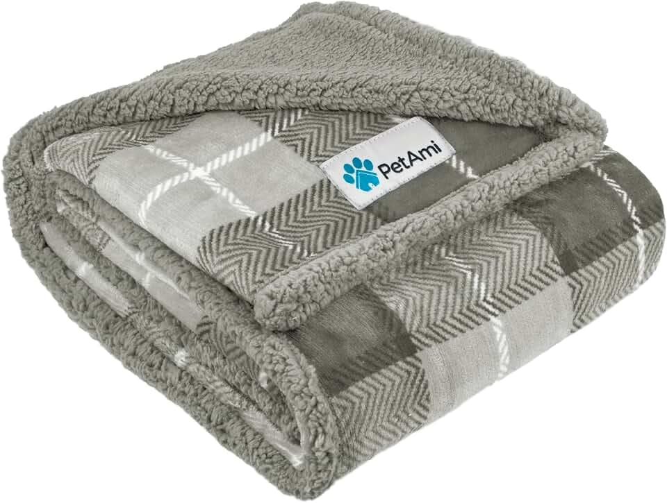 PetAmi Dog Blanket Large Medium Pets Cats, 80x60 Twin XL, Plaid Light Gray