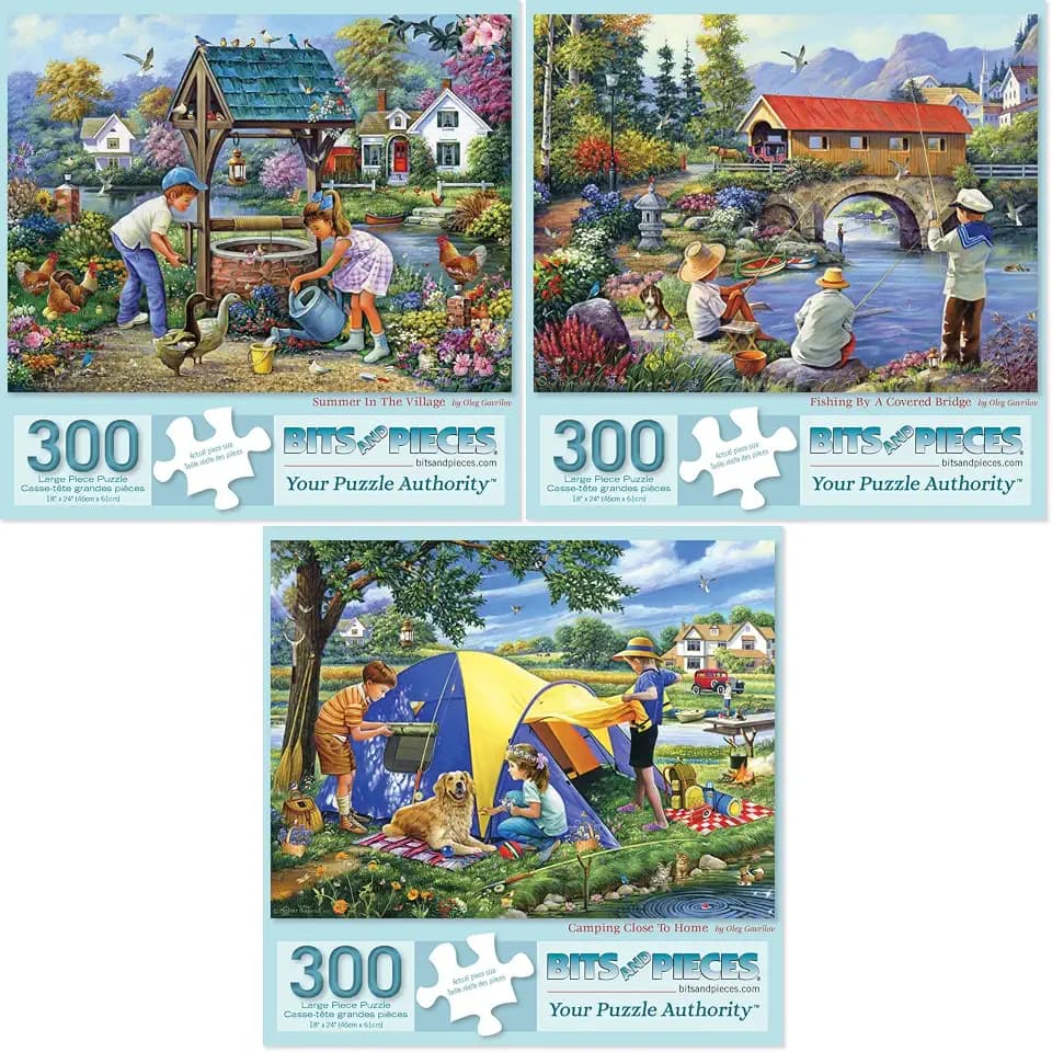 Bits and Pieces Set of 3 Jigsaw Puzzles 300 Pieces - Summer in the Village