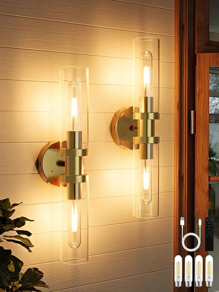 Rayogale Battery Operated Wall Sconces, Gold, 16.5 Inch, No-Wiring