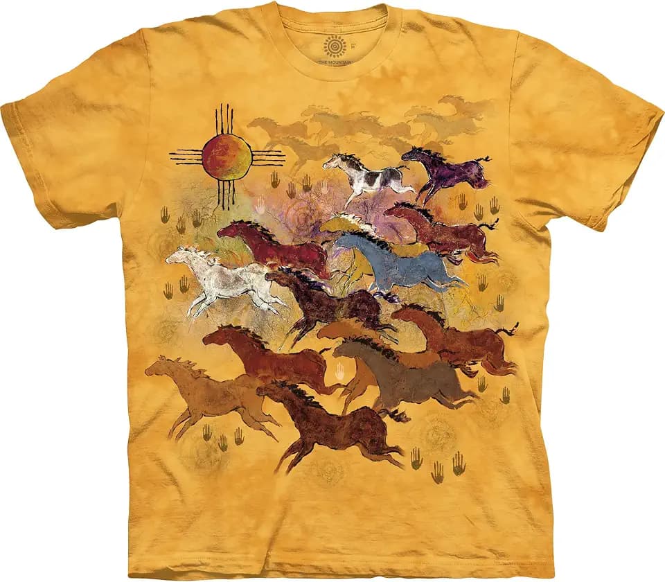 The Mountain Horses and Sun Shirt for Men, Animal Graphic Tees Men, Western Nature Oversized Casual T-Shirt