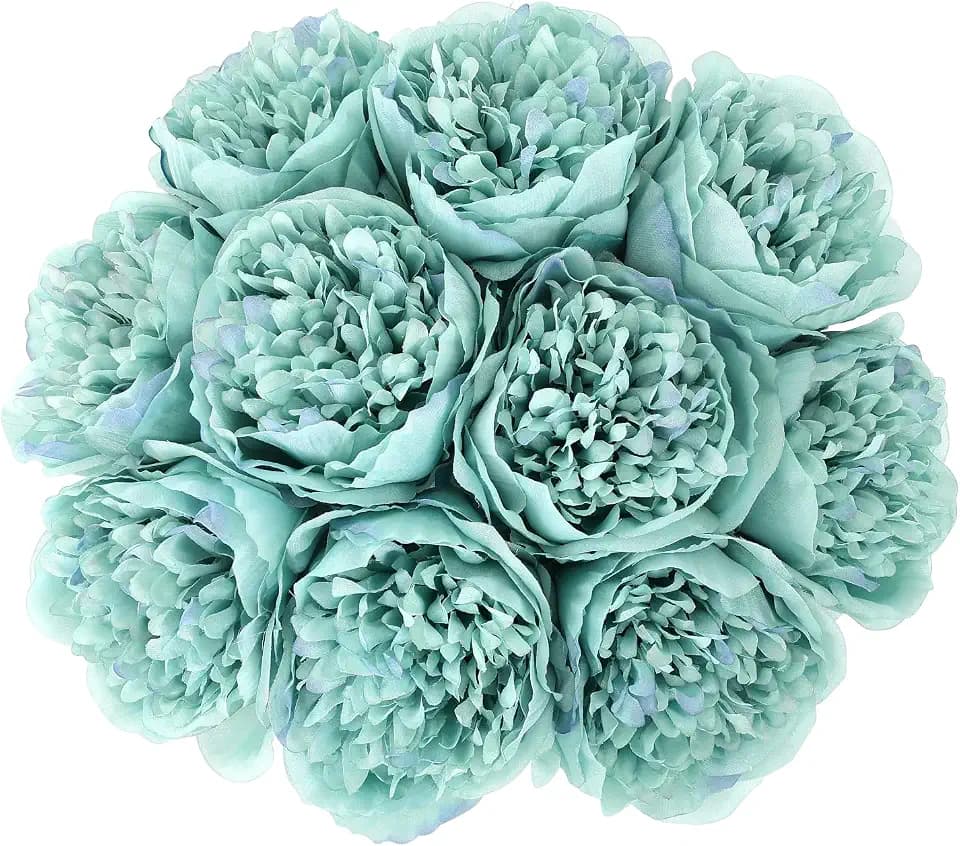 U'Artlines 10 Heads Artificial Peonies Silk Flowers Bouquet Teal