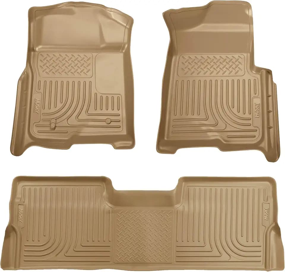 Husky Liners Weatherbeater Floor Mats | Fits 2009-2014 Ford F-150 SuperCrew (Crew Cab) w/Out Manual Shifter (Footwell Coverage) | Front & 2nd Row, 3-pc Tan - 98333