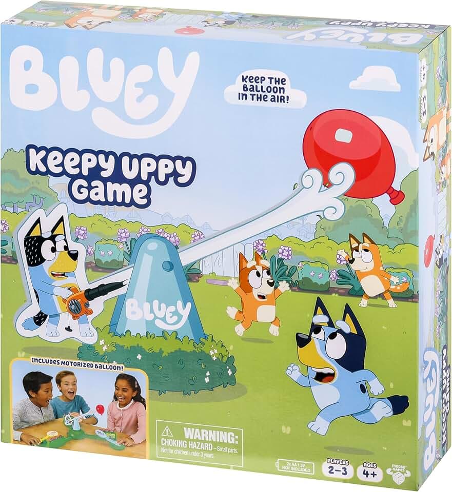 BlueY Spiel bleibt in der Luft von Hilfe, Bingo und Chilli, den elektronischen Drehball in der Luft zu halten, indem die Controller Figuren verwendet Werden. Für 2-3 Spieler. Ab 4 Jahren