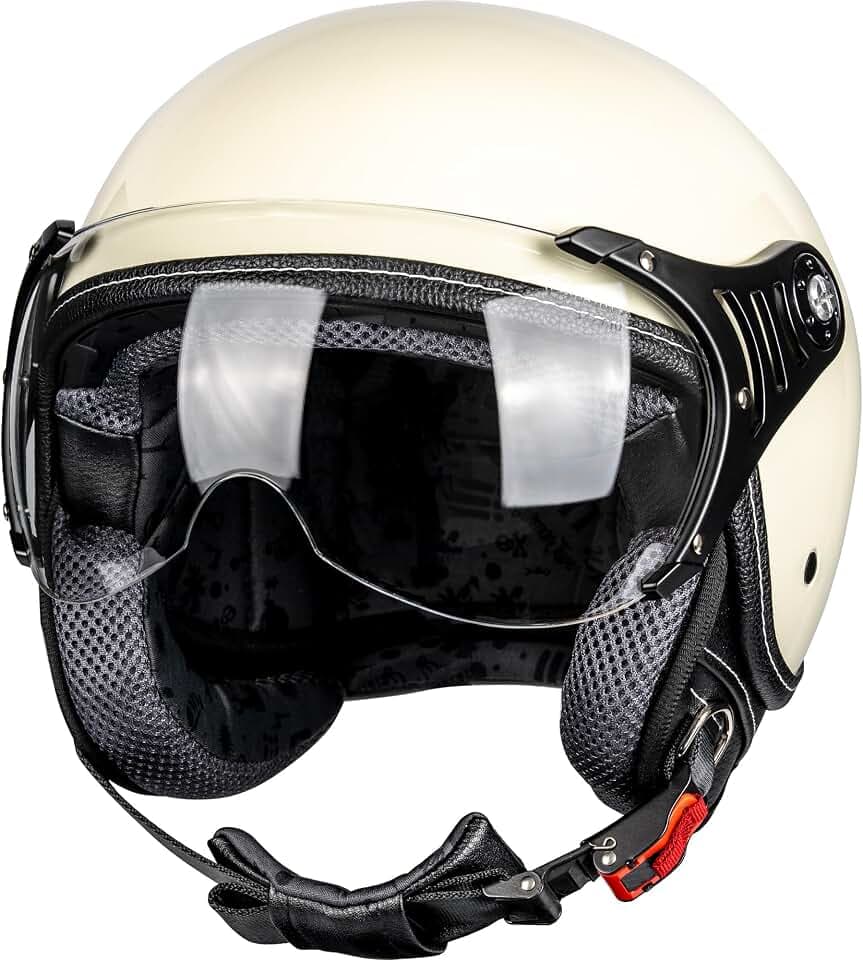 Yesmotor Open Face Motorcycle Helmets 3/4 Retro Moped Helmet DOT