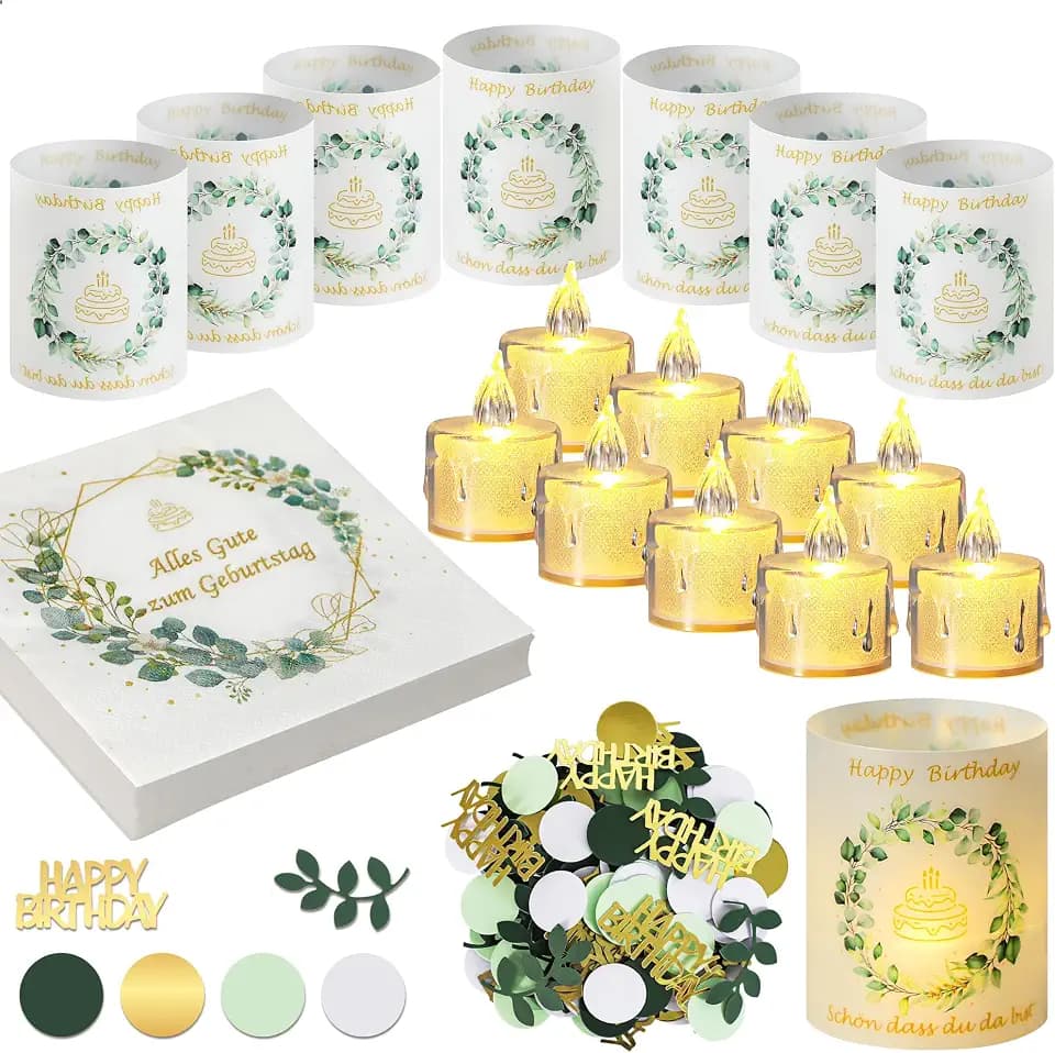 Geburtstag Tischdeko Set Eukalyptus Grün, Geburtstagsdeko
