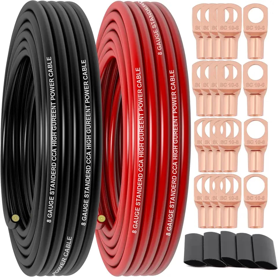 8 Gauge Wire(25FT Red+25FT Black) CCA,Car Amplifier Power & Ground Cable
